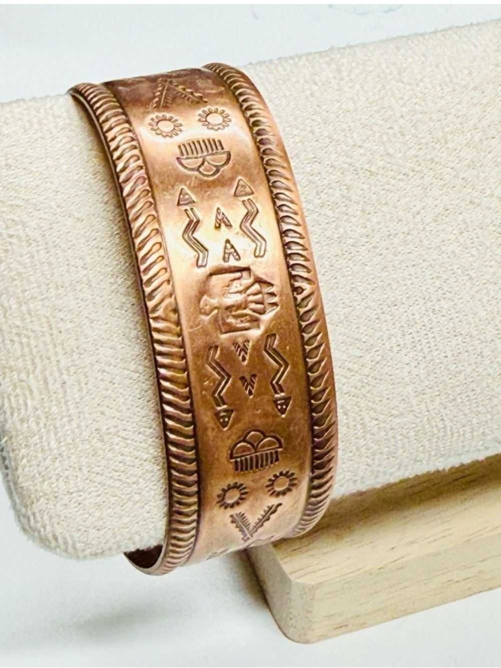 Hand Stamped Copper Cuff Bracelet Tribal Southwestern Motif Pheonix Arrow Sun